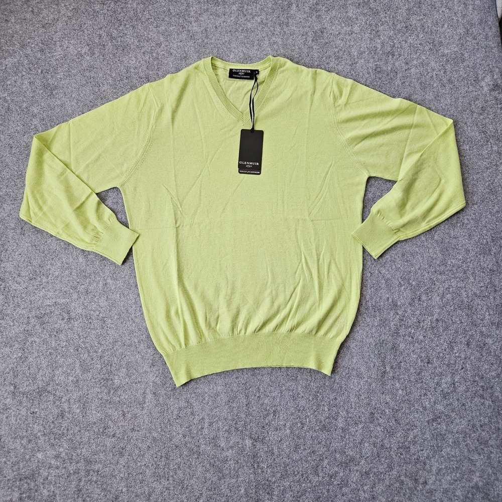 Glenmuir 1891 Mens Cashmere Blend V-Neck Sweater Soft Spring Green Medium NWT
